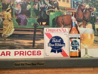 Old Pabst Blue Ribbon Beer Sign Horses Roanoke VA Trolly Scene Wood Frame 6