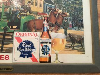 Old Pabst Blue Ribbon Beer Sign Horses Roanoke VA Trolly Scene Wood Frame 8