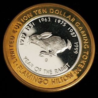 1999 G Flamingo Hilton Casino Silver Strike $10 Year Of The Rabbit Token 4fh9927