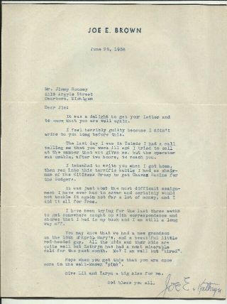 Joe E.  Brown Actor 2 Typed Letters Signed