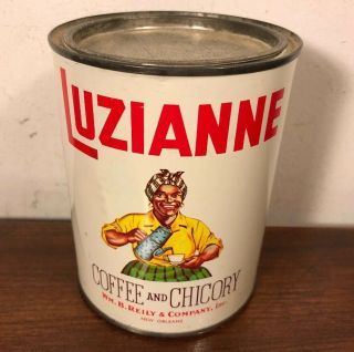 Vintage Luzianne Coffee & Chicory Tin Can W Lid Orleans Black Americana