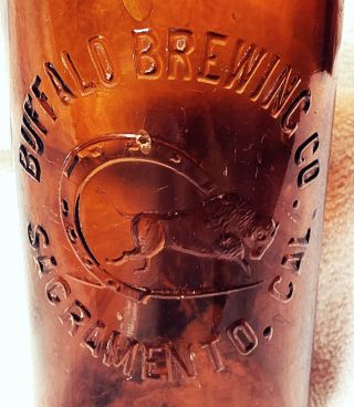 Blob Top QT old BUFFALO BREWING CO.  beer bottle w/ STOPPER Sacramento CA 2