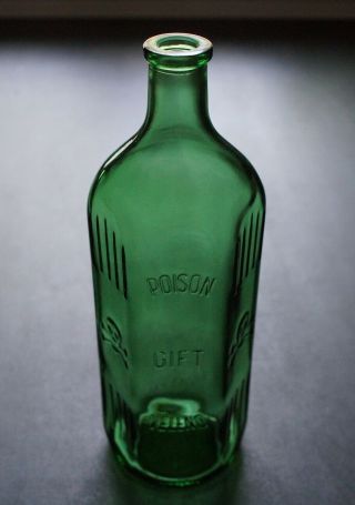 Large Antique Emerald Green Skull & Cross Bones Poison Bottle (germany)