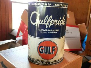 Vintage Early 5 Quart Gulf Pride Motor Oil Can