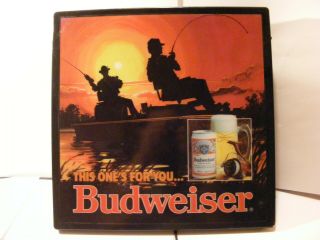 Vintage Budweiser Lighted Beer Sign Fishing On Boat At Sunset Mancave Bar
