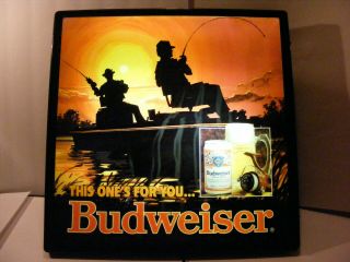Vintage BUDWEISER Lighted Beer Sign Fishing on Boat at Sunset Mancave Bar 2