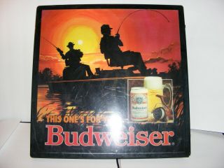 Vintage BUDWEISER Lighted Beer Sign Fishing on Boat at Sunset Mancave Bar 3