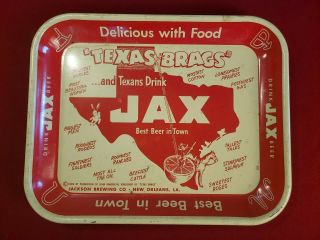 Cowboy Texas Brags Drink Jax Beer Tray Sign Jackson Brewing Tin Orleans Bar