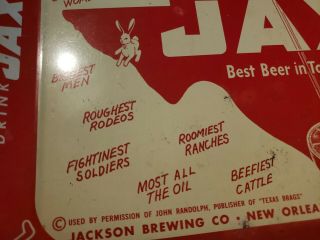 COWBOY TEXAS BRAGS DRINK JAX Beer Tray Sign JACKSON BREWING Tin ORLEANS Bar 5