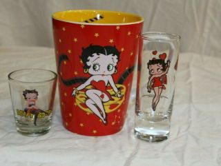 Betty Boop Coffee Cup Mug " I Like My Men Like I Like My Coffee ",  2 Shot Glasses