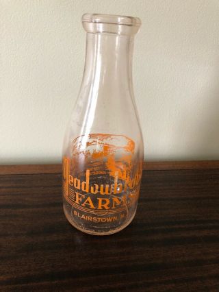Rare Vintage Meadowbrook Farms Inc Dairy Milk Bottle Blairstown Nj - 1 Quart