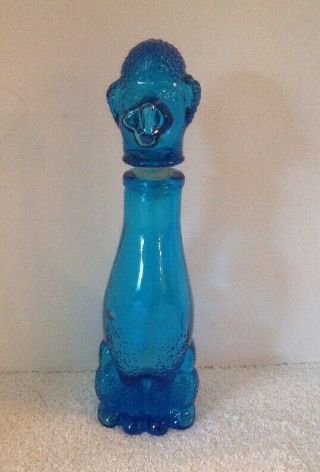 Vintage Pressed Blue Glass 9 " Poodle Dog Decanter Bottle Empty