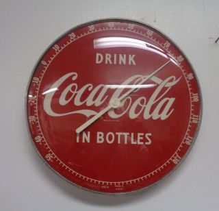 Vintage Drink Coca Cola In Bottles 12 Round Glass Thermometer Sign