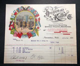 1910 Prepro Henes Keller Menomine Michigan Beer Barrel Bottle Brewing Letterhead