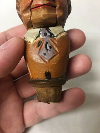 Vtg Hand Carved & Painted Wood Bottle Cork Stopper Mechanical Moving Eyes Tongue 5