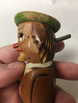 Vtg Hand Carved & Painted Wood Bottle Cork Stopper Mechanical Moving Eyes Tongue 6