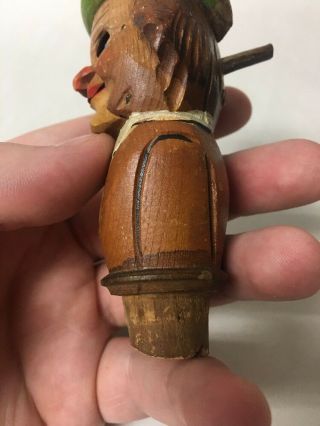 Vtg Hand Carved & Painted Wood Bottle Cork Stopper Mechanical Moving Eyes Tongue 7