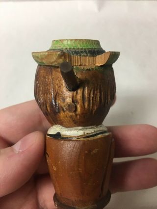 Vtg Hand Carved & Painted Wood Bottle Cork Stopper Mechanical Moving Eyes Tongue 8