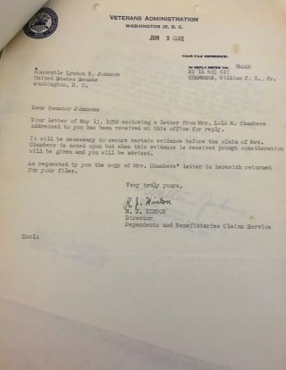Lyndon Johnson Signed Letter (1952) Re: Major Chambers Army Career 4