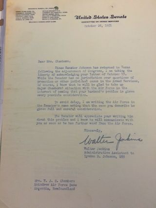 Lyndon Johnson Signed Letter (1952) Re: Major Chambers Army Career 5