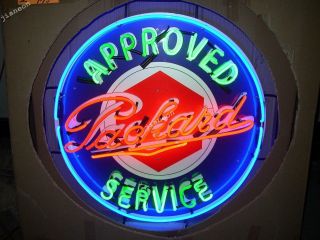 24 " X24 " Packard Approved Service Auto Gas & Oils Pump Real Neon Sign Light