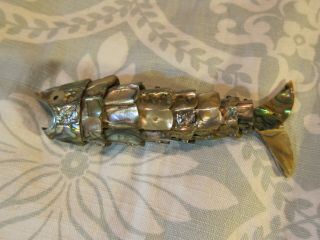Vintage Articulated Abalone Shell Mother Of Pearl Fish Shaped Bottle Opener