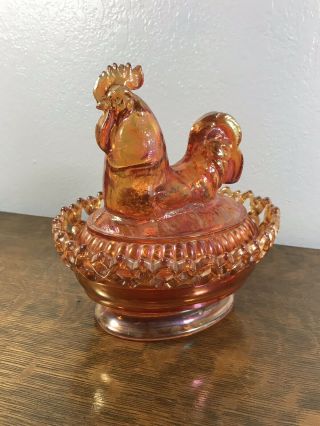Vintage Imperial Glass Rooster On A Nest Dish