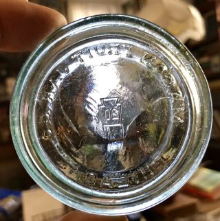 Rare Fruit Jar Insert Emb.  MASON FRUIT JAR CO.  Keystone Symbol With “20” Center 2