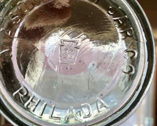 Rare Fruit Jar Insert Emb.  MASON FRUIT JAR CO.  Keystone Symbol With “20” Center 4