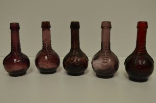 (5) Vintage Ball And Claw Glass Bottles - Medicine Purple Glass