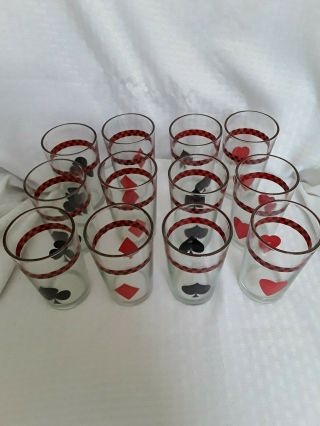 Set Of 12 Vintage Mid Century Modern Glass Playing Card Tumblers