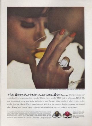 1962 Union Carbide Corporation Print Ad Linde Star Ring Ff Felger White Black,