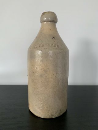 Antique 1800’s G.  Grumman Stamped Connecticut Stoneware Blob Top Beer Bottle