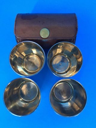 Vintage Stainless Steel Shot Cups (gold - Tone Interiors) W/ Orig.  Leather Case