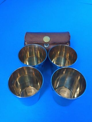 Vintage Stainless Steel Shot Cups (Gold - Tone Interiors) w/ Orig.  Leather Case 2