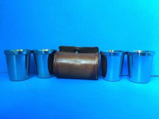 Vintage Stainless Steel Shot Cups (Gold - Tone Interiors) w/ Orig.  Leather Case 4