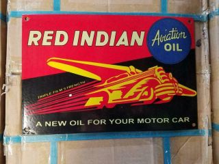 Vintage Style Porcelain Sign 12 " Red Indian Aviation Oil