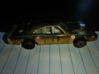 1968 Mattel Hot Wheels Redline Custom Dodge Charger Gold White Interior Usa 28
