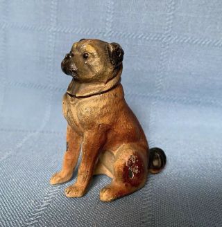Antique Metal Pug Dog Figurine 2.  5 Inch Cold Painted