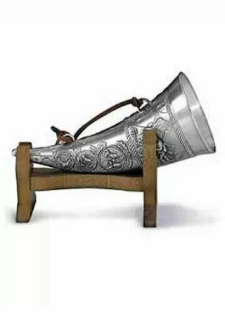 Pewter Drinking Horn With Oak Stand