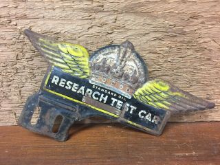 Vintage Standard Oil Research Test Car License Plate Tag Topper - Red Crown Gas