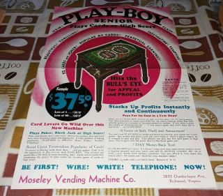 1932 Gottlieb Play Boy Senior Huge Pinball Machine Poster