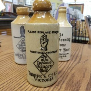 Antique Thorpe & Co Ltd Victoria Bc Stoneware Olde Fashioned Ginger Beer Bottle