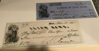 Samuel Remington & Eliphalet Two Signed Checks Firearms Guns Autograph W/