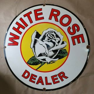 White Rose Dealer Vintage Porcelain Sign 30 Inches Round