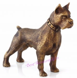 Boxer Bronze Dog Statue Animal Figurine Russian Art Sculpture 5.  1 " Height