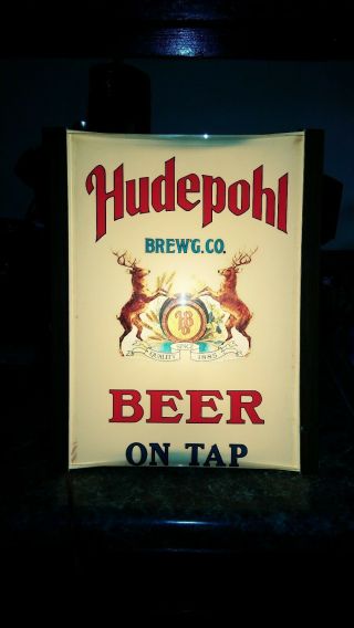 Vintage 3 - D Hudepohl Beer Sign Light Elk Logo Cincinnati Ohio Brewing Ad Bar Pub