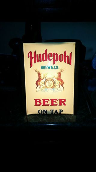 Vintage 3 - D HUDEPOHL BEER SIGN LIGHT Elk Logo Cincinnati Ohio Brewing Ad Bar Pub 3