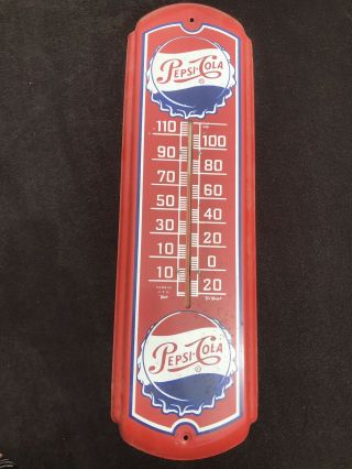 Vintage Pepsi Cola Trade Sign Thermometer Bottle Cap Logo Retro Old
