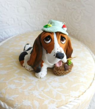 Basset Hound Going Fishing Sculpture Clay Figurine By Raquel At Thewrc Ooak